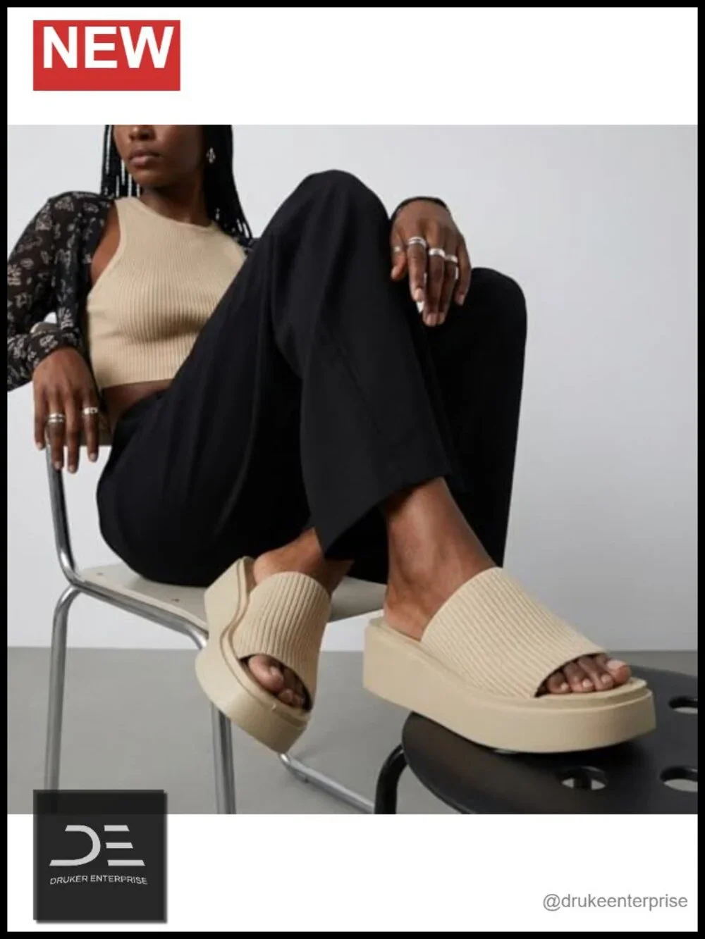 Chunky Platform Sandals with Knit Upper & Memory Foam, Slip-On, 2in Heel